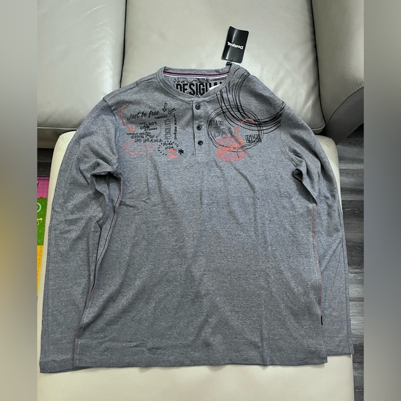 NWT - Desigual Men’s Graphic 3-Button Long Sleeve Henley Shirt - Size XL - Picture 3 of 10